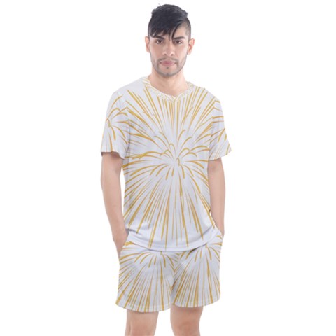 Yellow Firework Transparent Men s Mesh Tee And Shorts Set by Mariart