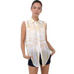 Yellow Firework Transparent Sleeveless Chiffon Button Shirt