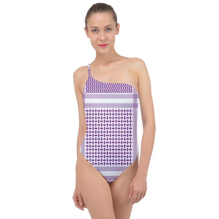 Purple Geometric Headdress Classic One Shoulder Swimsuit