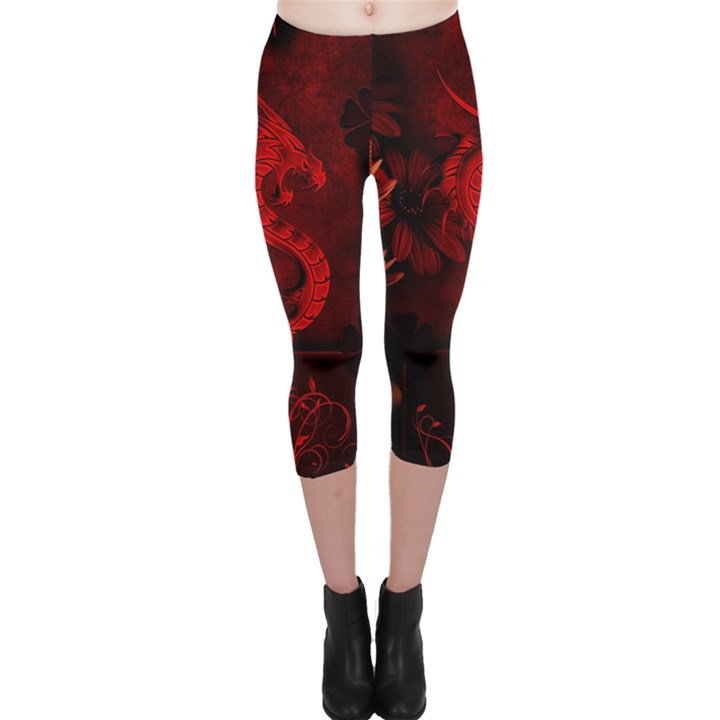 Wonderful Red Chinese Dragon Capri Leggings 