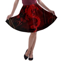 Wonderful Red Chinese Dragon A-line Skater Skirt by FantasyWorld7