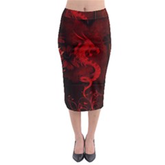 Wonderful Red Chinese Dragon Midi Pencil Skirt by FantasyWorld7