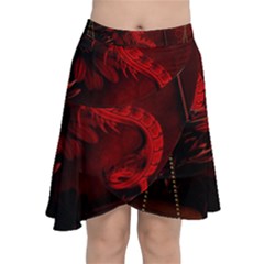 Wonderful Red Chinese Dragon Chiffon Wrap Front Skirt by FantasyWorld7