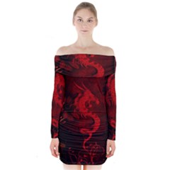 Wonderful Red Chinese Dragon Long Sleeve Off Shoulder Dress by FantasyWorld7