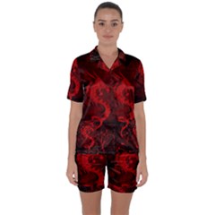 Wonderful Red Chinese Dragon Satin Short Sleeve Pyjamas Set by FantasyWorld7