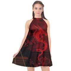 Wonderful Red Chinese Dragon Halter Neckline Chiffon Dress  by FantasyWorld7