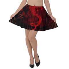 Wonderful Red Chinese Dragon Velvet Skater Skirt by FantasyWorld7