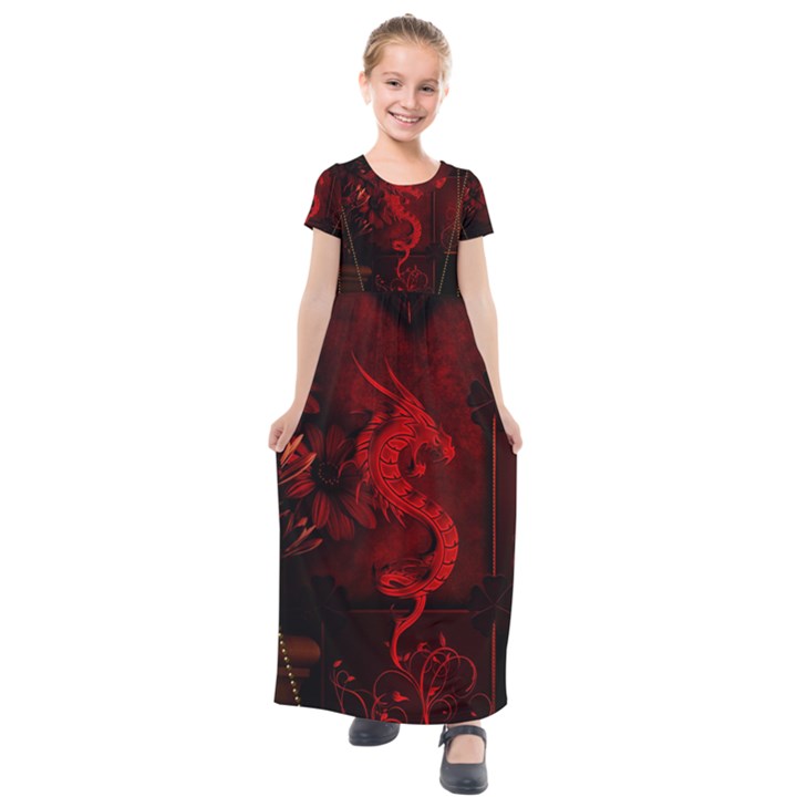 Wonderful Red Chinese Dragon Kids  Short Sleeve Maxi Dress