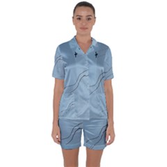 Airplane Airplanes Blue Sky Satin Short Sleeve Pyjamas Set