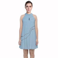 Airplane Airplanes Blue Sky Velvet Halter Neckline Dress  by Mariart