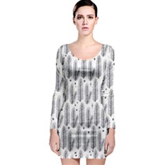 Christmas Pine Pattern Organic Hand Drawn Modern Black And White Long Sleeve Bodycon Dress by genx