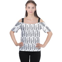 Christmas Pine Pattern Organic hand drawn Modern black and white Cutout Shoulder Tee