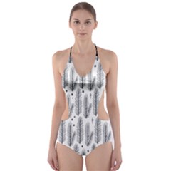 Christmas Pine Pattern Organic Hand Drawn Modern Black And White Cut-out One Piece Swimsuit by genx