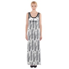 Christmas Pine Pattern Organic Hand Drawn Modern Black And White Maxi Thigh Split Dress by genx