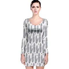 Christmas Pine Pattern Organic hand drawn Modern black and white Long Sleeve Velvet Bodycon Dress