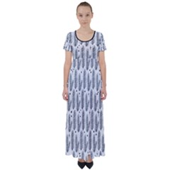 Christmas Pine Pattern Organic Hand Drawn Modern Black And White High Waist Short Sleeve Maxi Dress by genx