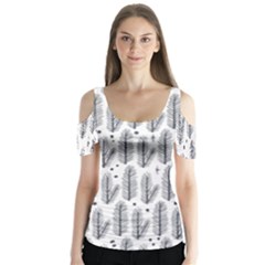 Christmas Pine Pattern Organic hand drawn Modern black and white Butterfly Sleeve Cutout Tee 