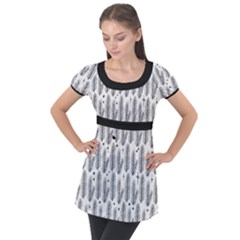 Christmas Pine Pattern Organic Hand Drawn Modern Black And White Puff Sleeve Tunic Top by genx