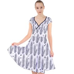 Christmas Pine Pattern Organic Hand Drawn Modern Black And White Cap Sleeve Front Wrap Midi Dress