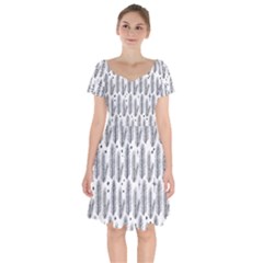 Christmas Pine Pattern Organic Hand Drawn Modern Black And White Short Sleeve Bardot Dress by genx