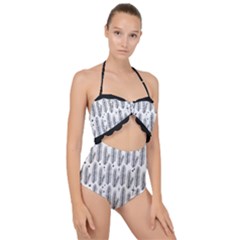 Christmas Pine Pattern Organic Hand Drawn Modern Black And White Scallop Top Cut Out Swimsuit by genx