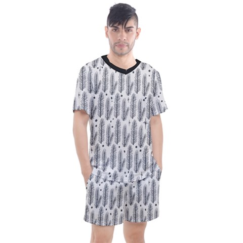 Christmas Pine Pattern Organic Hand Drawn Modern Black And White Men s Mesh Tee And Shorts Set by genx