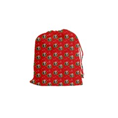 Trump Wrait Pattern Make Christmas Great Again Maga Funny Red Gift With Snowflakes And Trump Face Smiling Drawstring Pouch (small) by snek