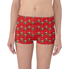 Trump Wrait Pattern Make Christmas Great Again Maga Funny Red Gift With Snowflakes And Trump Face Smiling Reversible Boyleg Bikini Bottoms by snek