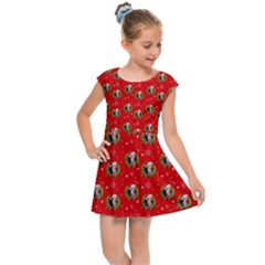 Trump Wrait Pattern Make Christmas Great Again Maga Funny Red Gift With Snowflakes And Trump Face Smiling Kids Cap Sleeve Dress by snek