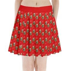 Trump Wrait Pattern Make Christmas Great Again Maga Funny Red Gift With Snowflakes And Trump Face Smiling Pleated Mini Skirt by snek