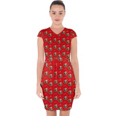 Trump Wrait Pattern Make Christmas Great Again Maga Funny Red Gift With Snowflakes And Trump Face Smiling Capsleeve Drawstring Dress  by snek