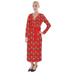 Trump Wrait Pattern Make Christmas Great Again Maga Funny Red Gift With Snowflakes And Trump Face Smiling Velvet Maxi Wrap Dress by snek