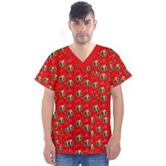 Trump Wrait Pattern Make Christmas Great Again Maga Funny Red Gift With Snowflakes And Trump Face Smiling Men s V-neck Scrub Top