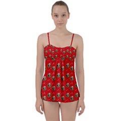 Trump Wrait Pattern Make Christmas Great Again Maga Funny Red Gift With Snowflakes And Trump Face Smiling Babydoll Tankini Set by snek