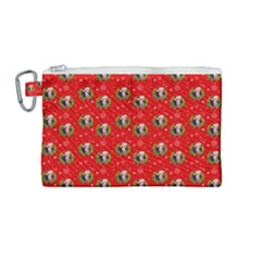 Trump Wrait Pattern Make Christmas Great Again Maga Funny Red Gift With Snowflakes And Trump Face Smiling Canvas Cosmetic Bag (medium) by snek