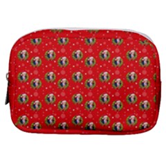 Trump Wrait Pattern Make Christmas Great Again Maga Funny Red Gift With Snowflakes And Trump Face Smiling Make Up Pouch (small) by snek