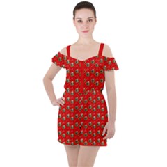 Trump Wrait Pattern Make Christmas Great Again Maga Funny Red Gift With Snowflakes And Trump Face Smiling Ruffle Cut Out Chiffon Playsuit by snek