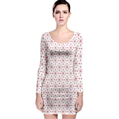 Pattern Christmas Pattern Red Stars Long Sleeve Bodycon Dress