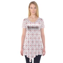 Pattern Christmas Pattern Red Stars Short Sleeve Tunic  by Sapixe