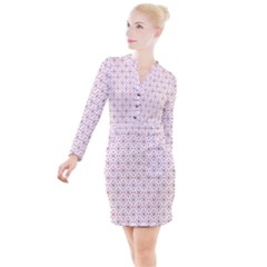 Pattern Christmas Pattern Red Stars Button Long Sleeve Dress