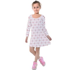 Pattern Christmas Pattern Red Stars Kids  Long Sleeve Velvet Dress by Sapixe