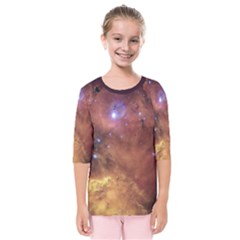 Cosmic Astronomy Sky With Stars Orange Brown And Yellow Kids  Quarter Sleeve Raglan Tee