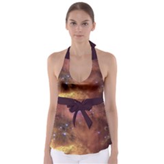 Cosmic Astronomy Sky With Stars Orange Brown And Yellow Babydoll Tankini Top