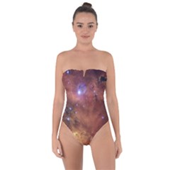 Cosmic Astronomy Sky With Stars Orange Brown And Yellow Tie Back One Piece Swimsuit