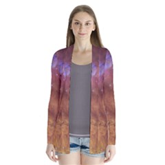 Cosmic Astronomy Sky With Stars Orange Brown And Yellow Drape Collar Cardigan