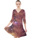 Cosmic Astronomy sky with stars orange brown and yellow Quarter Sleeve Front Wrap Dress View1