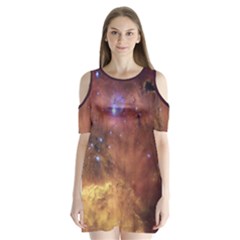 Cosmic Astronomy Sky With Stars Orange Brown And Yellow Shoulder Cutout Velvet One Piece