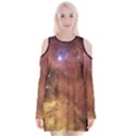 Cosmic Astronomy sky with stars orange brown and yellow Velvet Long Sleeve Shoulder Cutout Dress View1