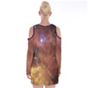 Cosmic Astronomy sky with stars orange brown and yellow Velvet Long Sleeve Shoulder Cutout Dress View2