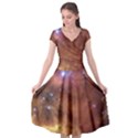 Cosmic Astronomy sky with stars orange brown and yellow Cap Sleeve Wrap Front Dress View1